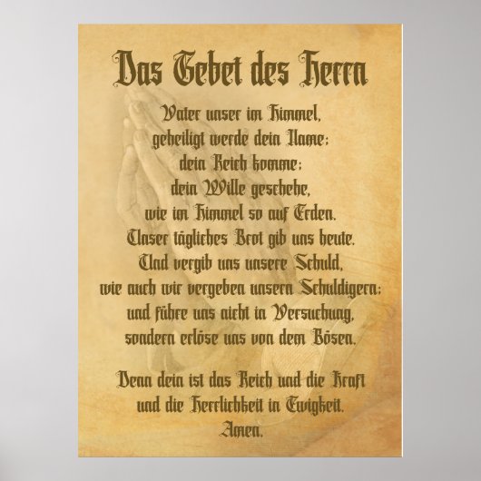 Het Gebed van de Heer (Duits) Poster (Voorkant)