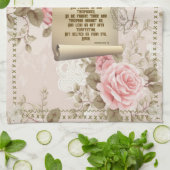 Het gebed van de Heer Keukenhanddoek Roze Rozen (Gevouwen)