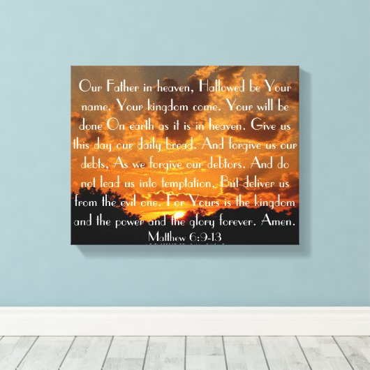 Het gebed van de Heer op een mooie zonsondergang Canvas Afdruk (Insitu (Houten vloer))