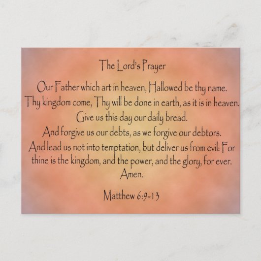 Het gebed van de Heer, Oranje  achtergrond Briefkaart (Voorkant)