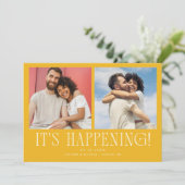 Het gebeurt 2-foto Gele Trouw Save The Date (Staand voorkant)
