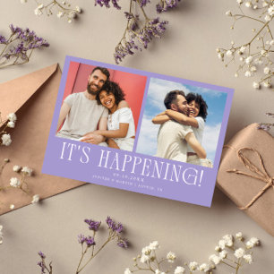 Het gebeurt 2-foto lila bruiloft save the date