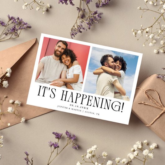 Het gebeurt 2-Foto Witte Bruiloft Save The Date