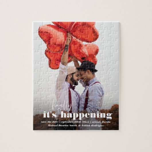 Het gebeurt | Leuk foto save the date puzzel (Verticaal)