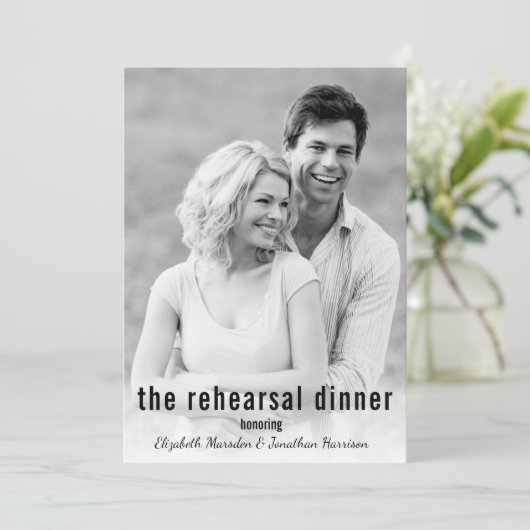 Het gebeurt minimalistisch foto repetitie diner kaart (Staand voorkant)