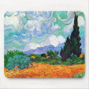 Het Gebied van de tarwe met Cypresses Van Gogh Muismat