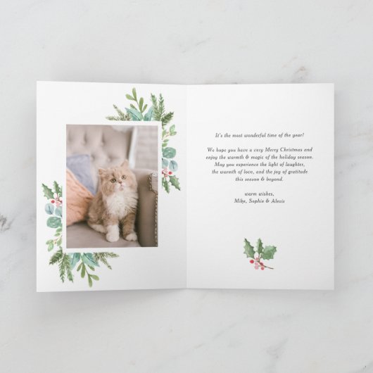 Het Gebladerte van Kerstmis van de waterverf & de Feestdagen Kaart (Binnen)