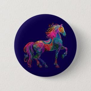 Het Geborduurde Paard Ronde Button 5,7 Cm