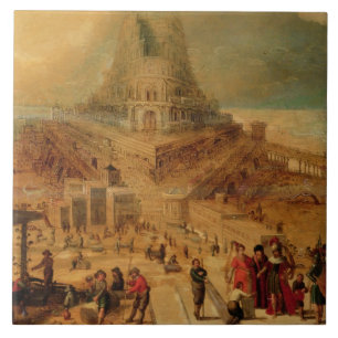 Het gebouw van de toren van Babel (paneel) Tegeltje