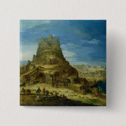 Het gebouw van de toren van Babel Vierkante Button 5,1 Cm (Voorkant)