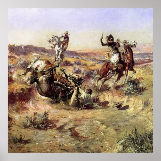 “Het Gebroken Touw” door Charles M Russell Poster (Voorkant)