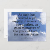 Het gebruiken van Gifts van God 1 Peter 4:10 Briefkaart (Voorkant / Achterkant)