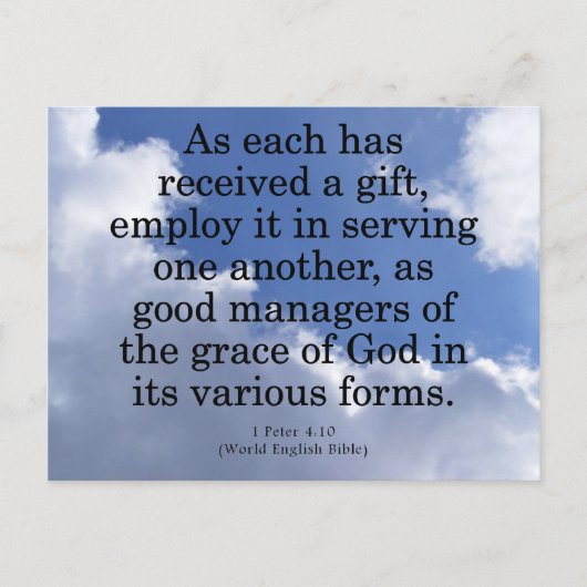 Het gebruiken van Gifts van God 1 Peter 4:10 Briefkaart (Voorkant)