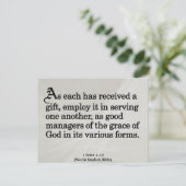 Het gebruiken van Gifts van God 1 Peter 4:10 Briefkaart (Staand voorkant)