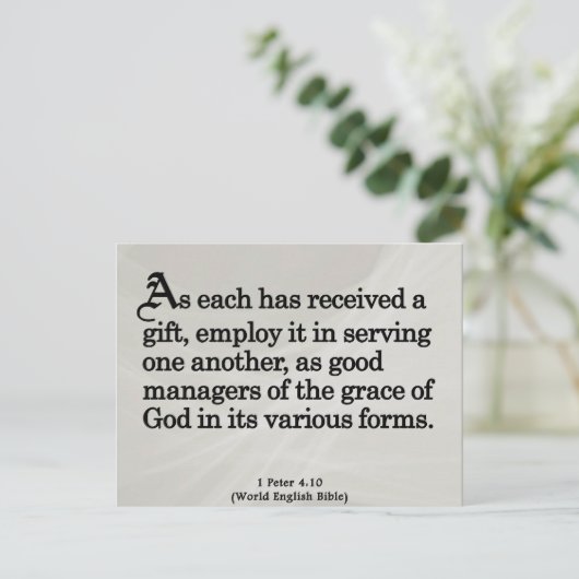 Het gebruiken van Gifts van God 1 Peter 4:10 Briefkaart (Staand voorkant)