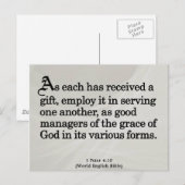 Het gebruiken van Gifts van God 1 Peter 4:10 Briefkaart (Voorkant / Achterkant)