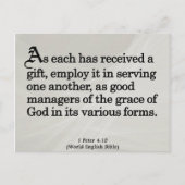 Het gebruiken van Gifts van God 1 Peter 4:10 Briefkaart (Voorkant)