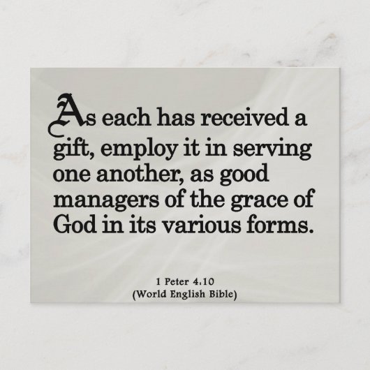 Het gebruiken van Gifts van God 1 Peter 4:10 Briefkaart (Voorkant)