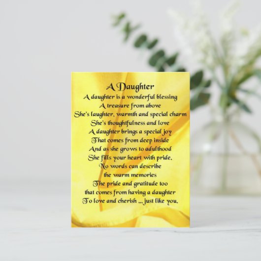Het Gedicht van de dochter - Gele Zijde Briefkaart (Staand voorkant)