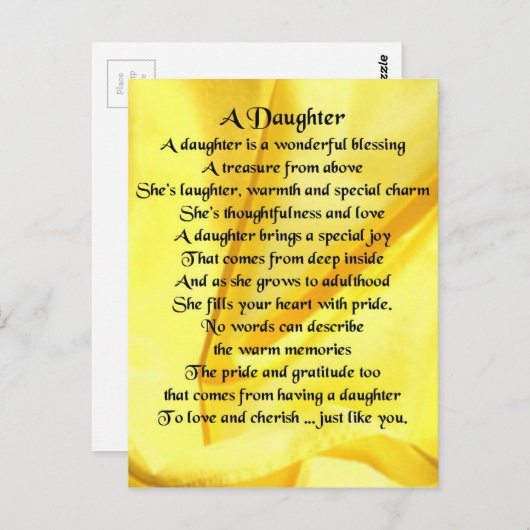 Het Gedicht van de dochter - Gele Zijde Briefkaart (Voorkant / Achterkant)