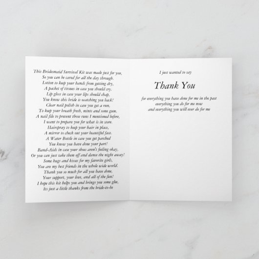 Het Gedicht van de Uitrusting van het bruidsmeisje Bedankkaart (Binnen)