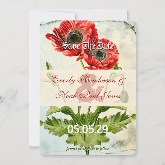 Het gedwongen Poppy Weddenschap van de Damasmakeri Save The Date (Voorkant)
