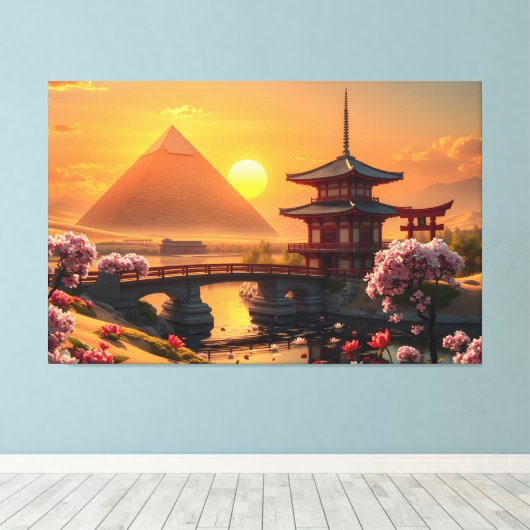 Het gefluister van de eeuwigheid: Sakura Bridge Canvas Afdruk (Insitu (Houten vloer))