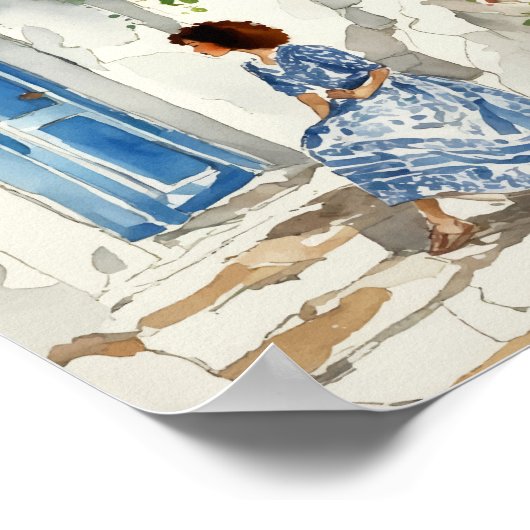 Het gefluister van de Egeïsche Santorini Waterverf Poster (Hoek)