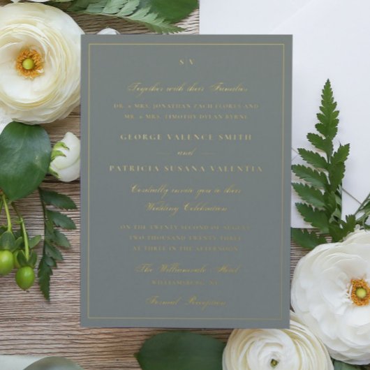 Het gefomde Elegant Monogram Sage Green Wedding Folie Uitnodiging