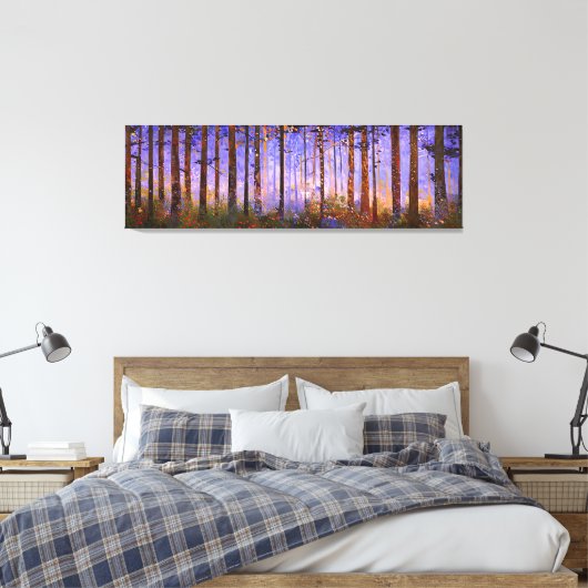 Het geheime pad van de herten - Brede boslandschap Canvas Afdruk (Insitu (Slaapkamer))
