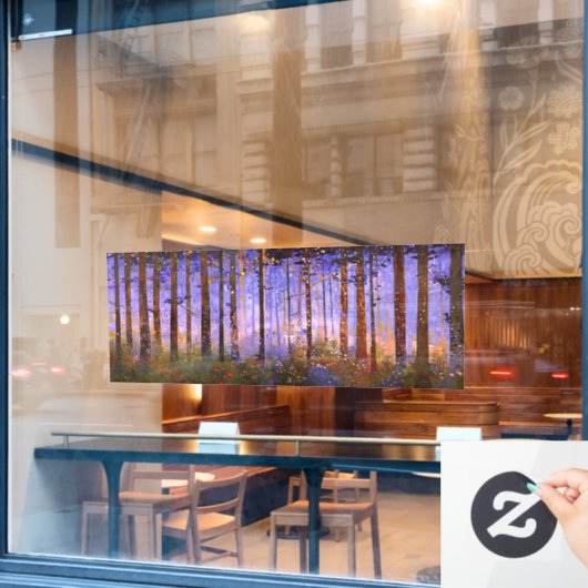 Het geheime pad van de herten - Brede boslandschap Raamsticker (Cafe Raam)