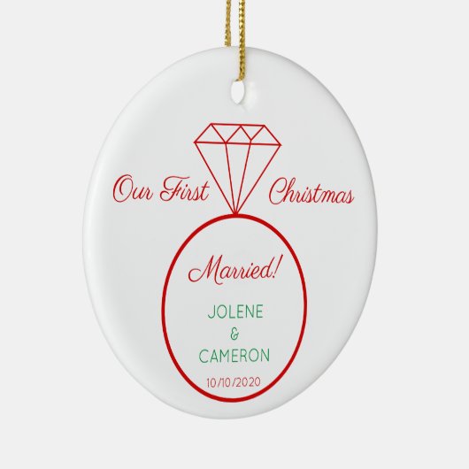 Het gehuwde Ring Front van de Weddenschap & Stripe Keramisch Ornament (Rechts)