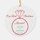 Het gehuwde Ring Front van de Weddenschap & Stripe Keramisch Ornament (Voorkant)