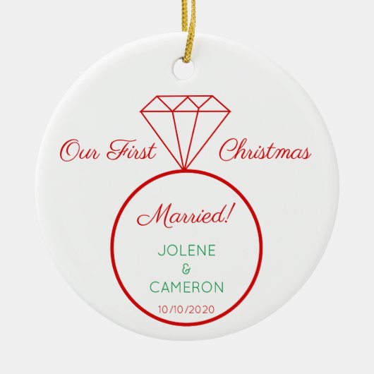 Het gehuwde Ring Front van de Weddenschap & Stripe Keramisch Ornament (Voorkant)