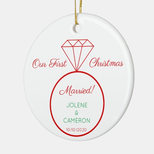 Het gehuwde Ring Front van de Weddenschap & Stripe Keramisch Ornament (Links)