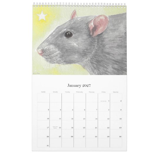 Het geïllustreerde Rat Portret Kalender (Jan 2027)