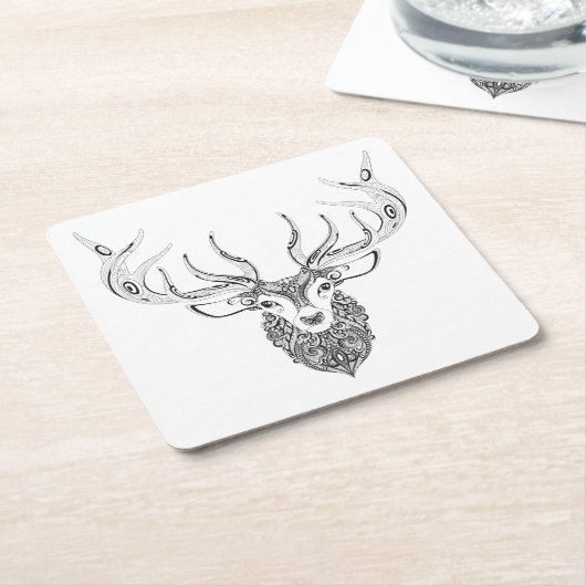 Het geïnspireerde Gehoornde Hoofd van Herten Kartonnen Onderzetters (Schuin)