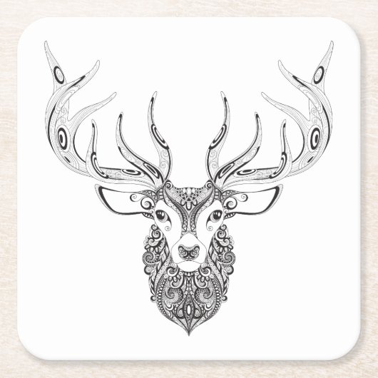 Het geïnspireerde Gehoornde Hoofd van Herten Kartonnen Onderzetters (Voorkant)