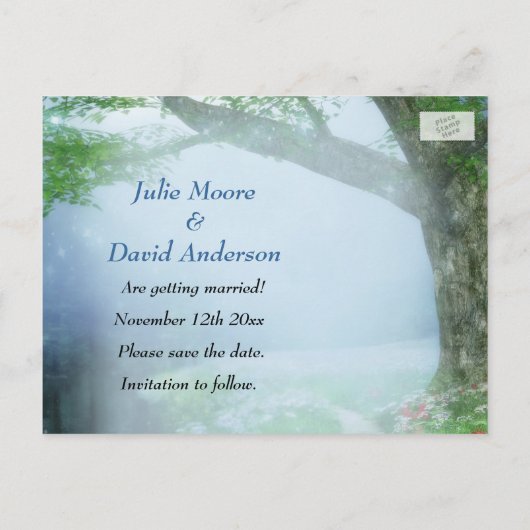 Het gekantelde bos van Woodland bewaart de Datum W Aankondigingskaart (Achterkant)