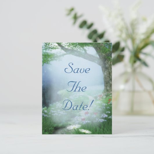 Het gekantelde bos van Woodland bewaart de Datum W Aankondigingskaart (Staand voorkant)