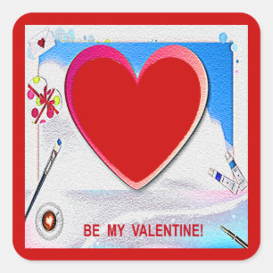 Het gekleurde hart van de Valentijn voegt uw foto Vierkante Sticker