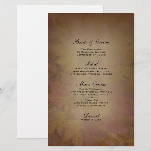 Het gekleurde Maple Leaves Fall Wedding Menu (Voorkant / Achterkant)