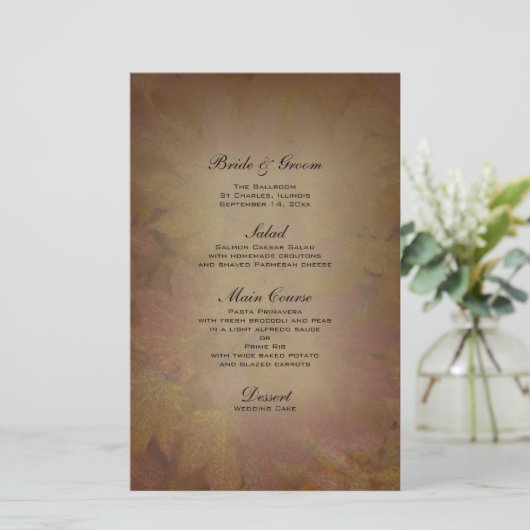 Het gekleurde Maple Leaves Fall Wedding Menu (Staand voorkant)
