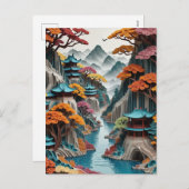 Het gelaagde papier Chinese klif landschap is een Feestdagenkaart (Voorkant / Achterkant)