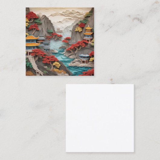 Het gelaagde papier Chinese klif landschap is een  Vierkante Visitekaartje (Voorkant / Achterkant)