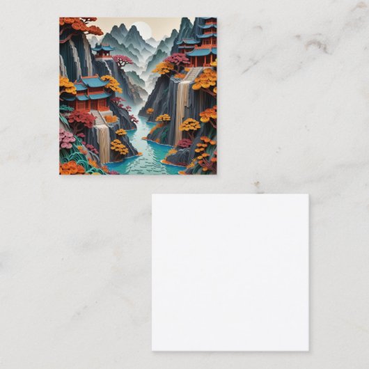 Het gelaagde papier Chinese klif landschap is een Vierkante Visitekaartje (Voorkant / Achterkant)