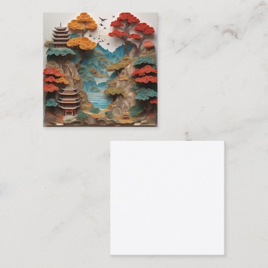 Het gelaagde papier Chinese klif landschap is een  Vierkante Visitekaartje (Voorkant / Achterkant)