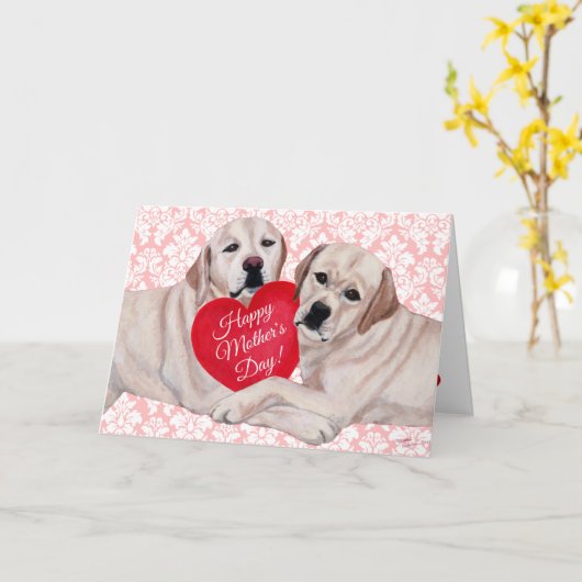 Het gele Moederdag van het Duo van Labrador Kaart (Gele Bloem)