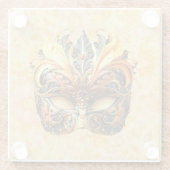 Het gele veermasker op bloemmotief glazen onderzetter (Achterkant)