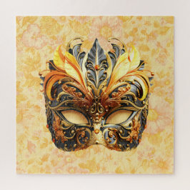 Het gele veermasker op bloemmotief legpuzzel